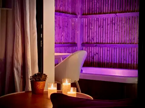 Illuminated private spa at night