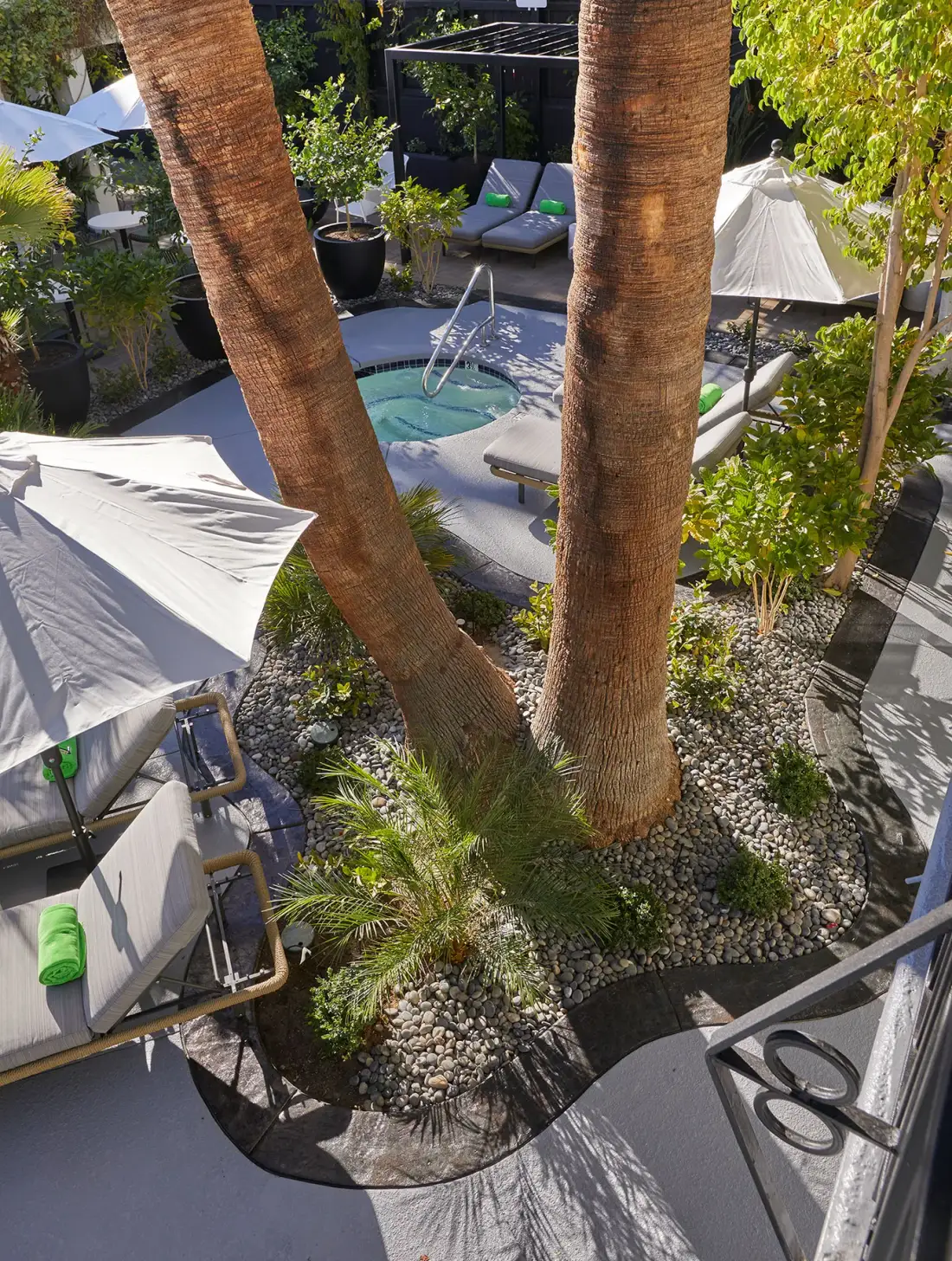 Spa al aire libre entre palmeras.