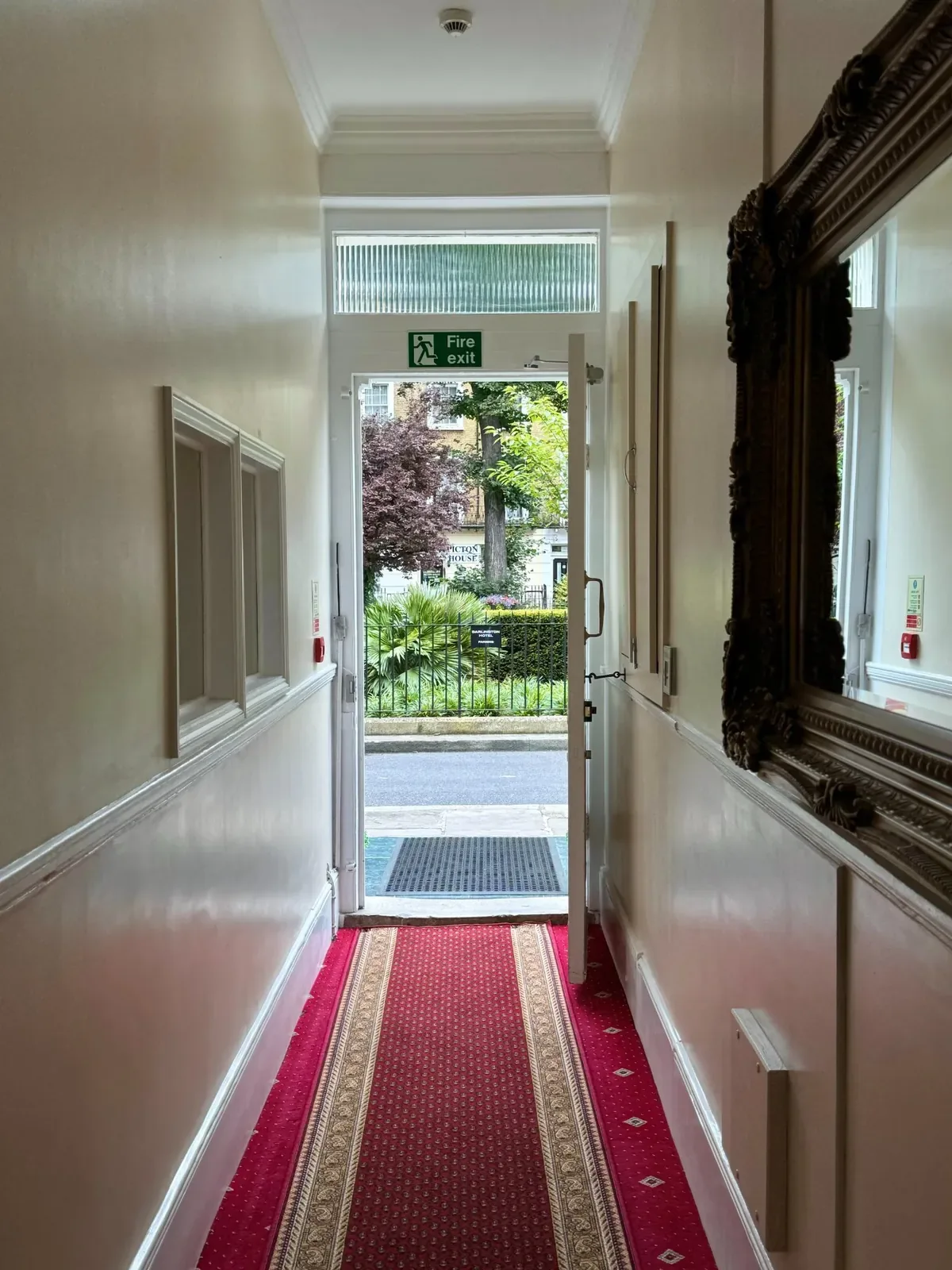 Hotel entrance on Sussex Gardens