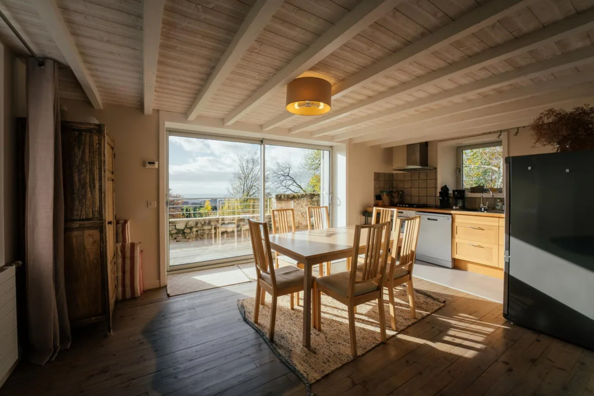 Dining area, kitchen and terrace