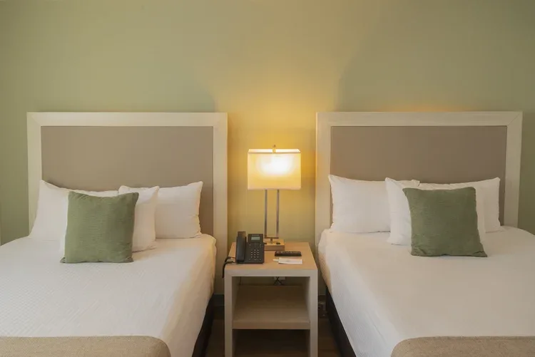 Two double beds in a Stanza Hotel double room