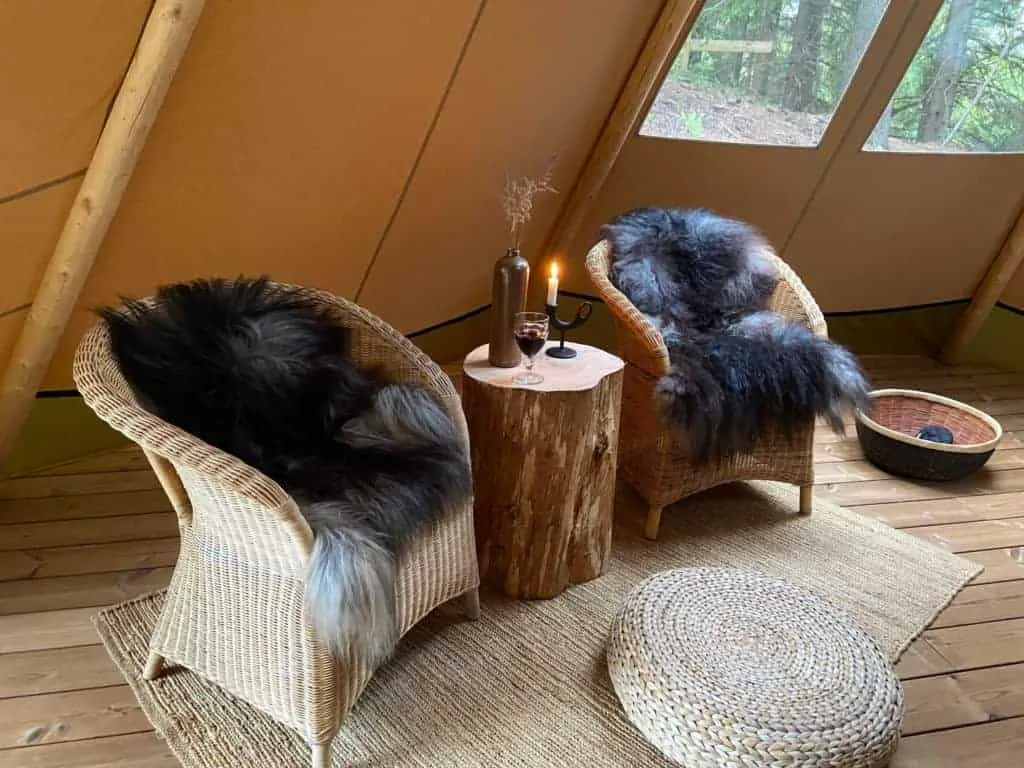 Seating area inside a lavvu