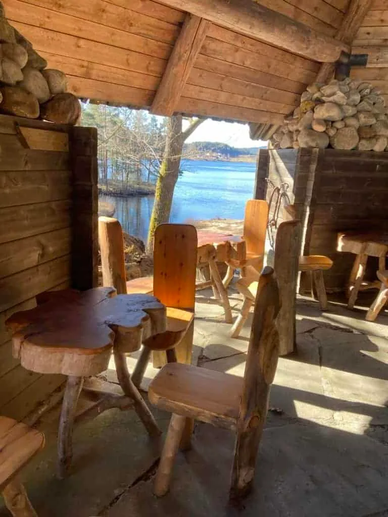 Shared gathering area overlooking the water