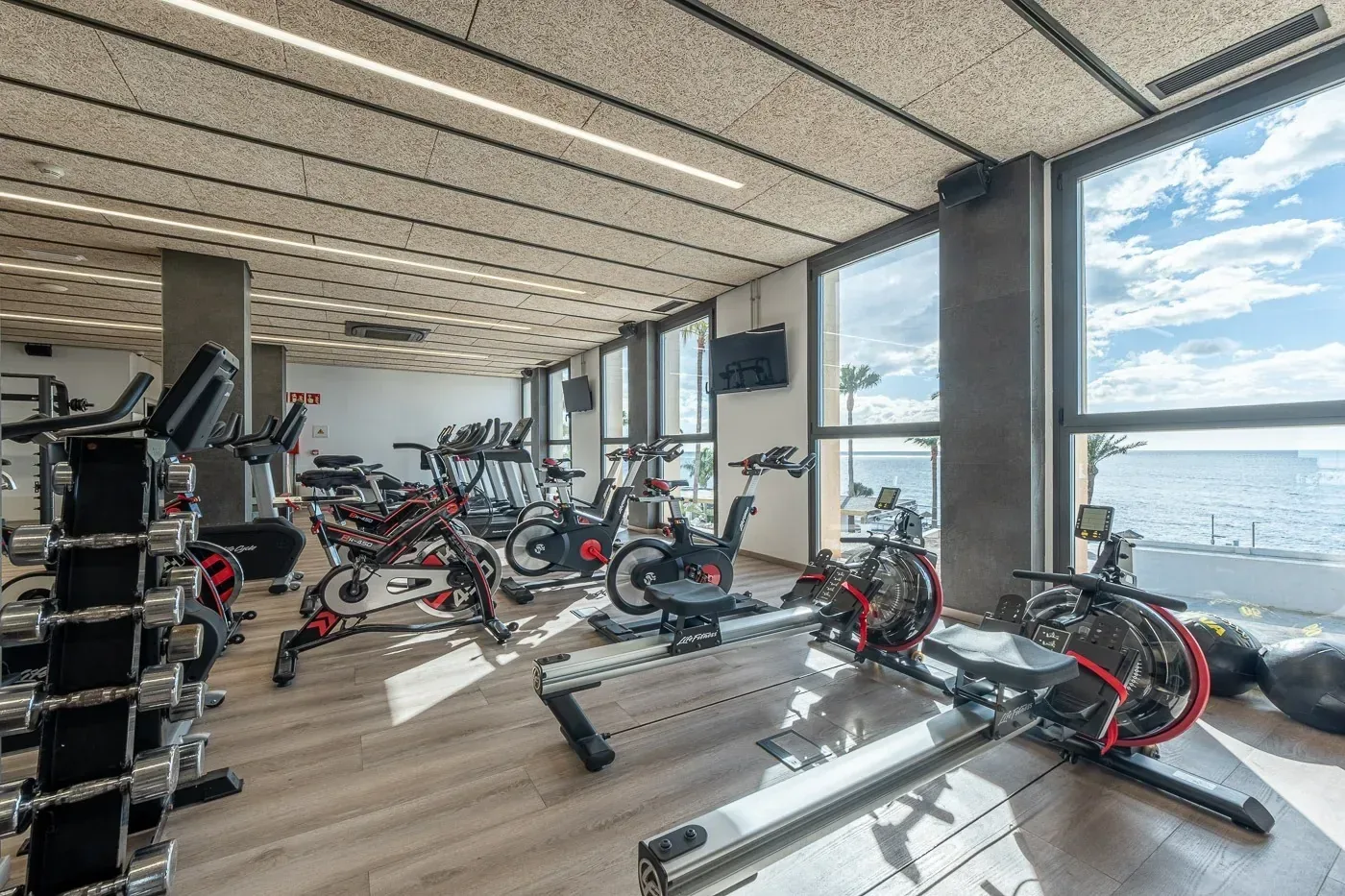 Gym with sea views