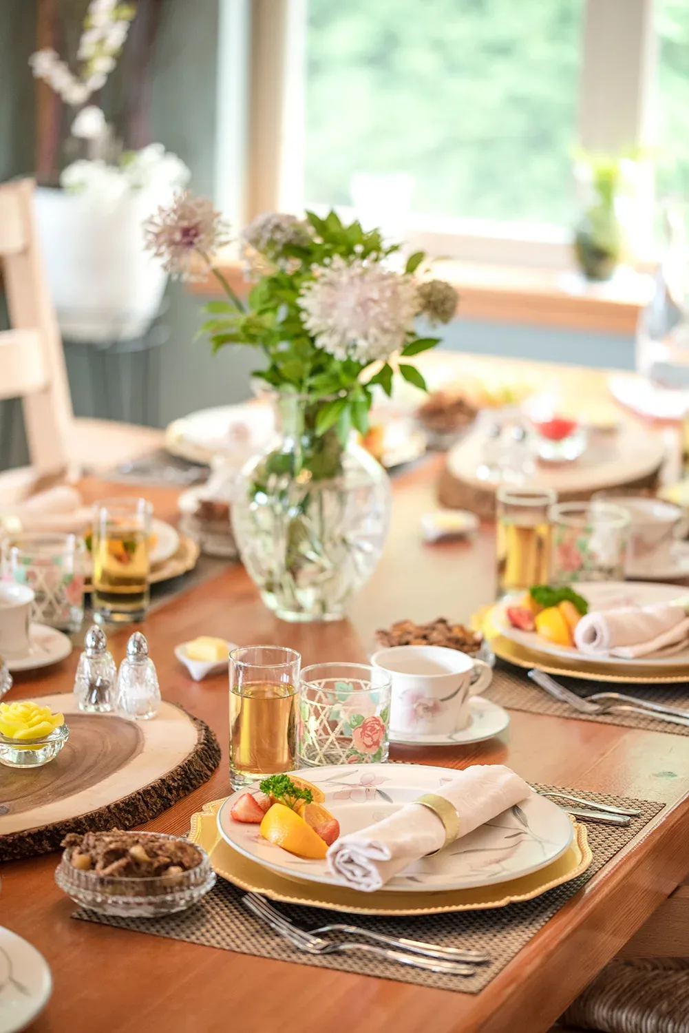 Dining table set for guests