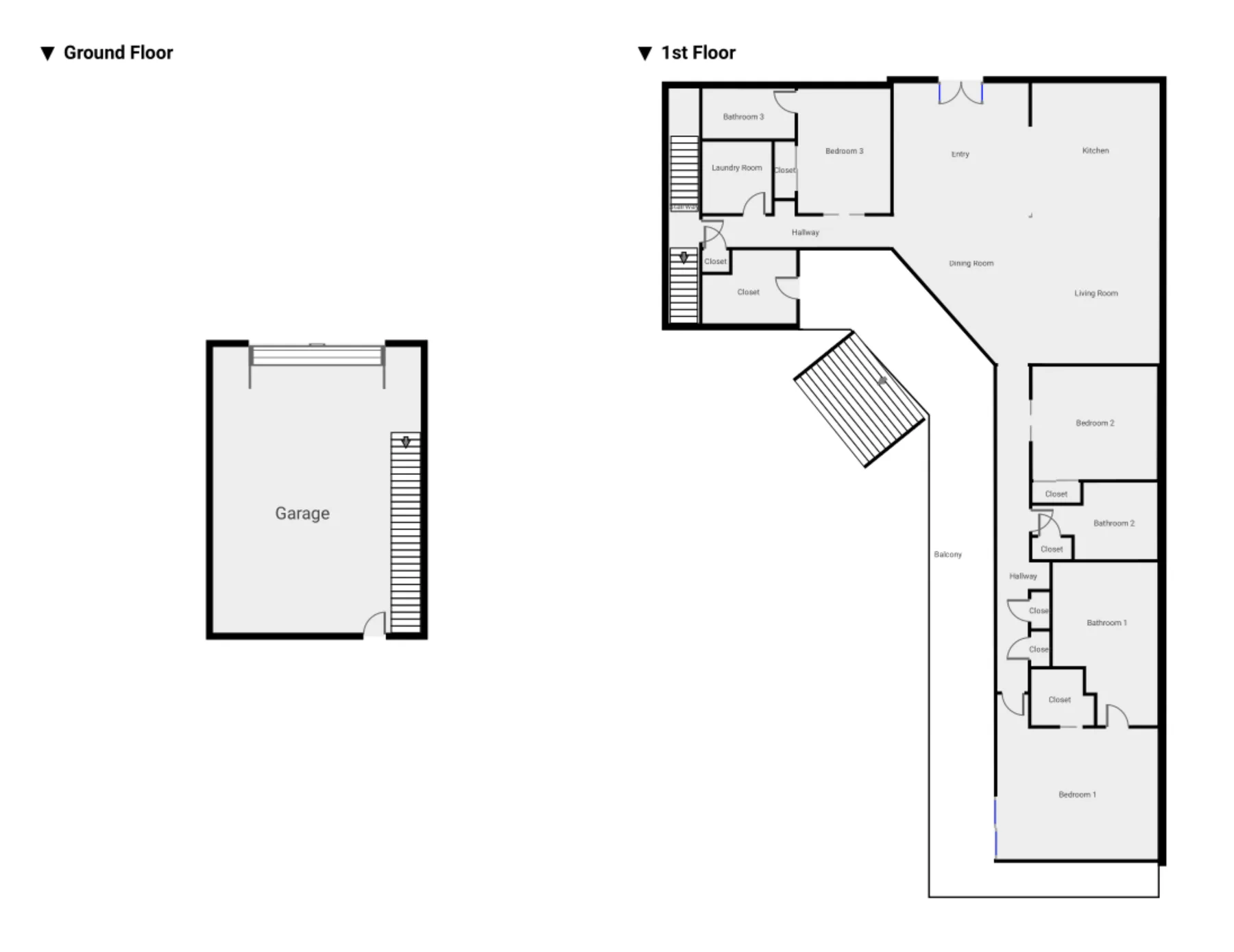 Un plano de una casa muestra un garaje en la planta baja y espacios habitables arriba.