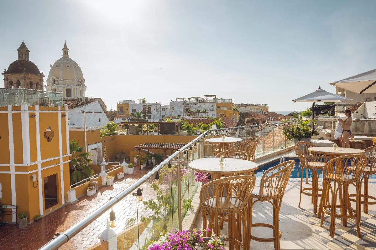Hotel terrace with city views