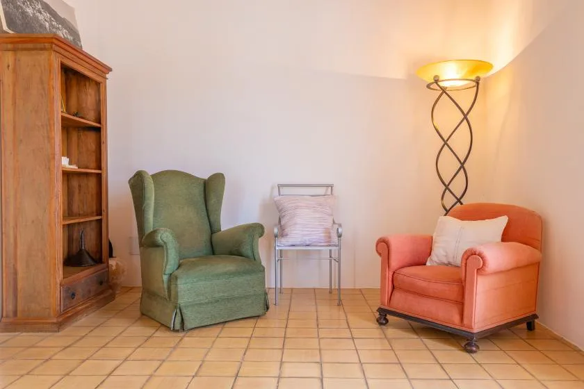 A living room with two armchairs and a floor lamp.