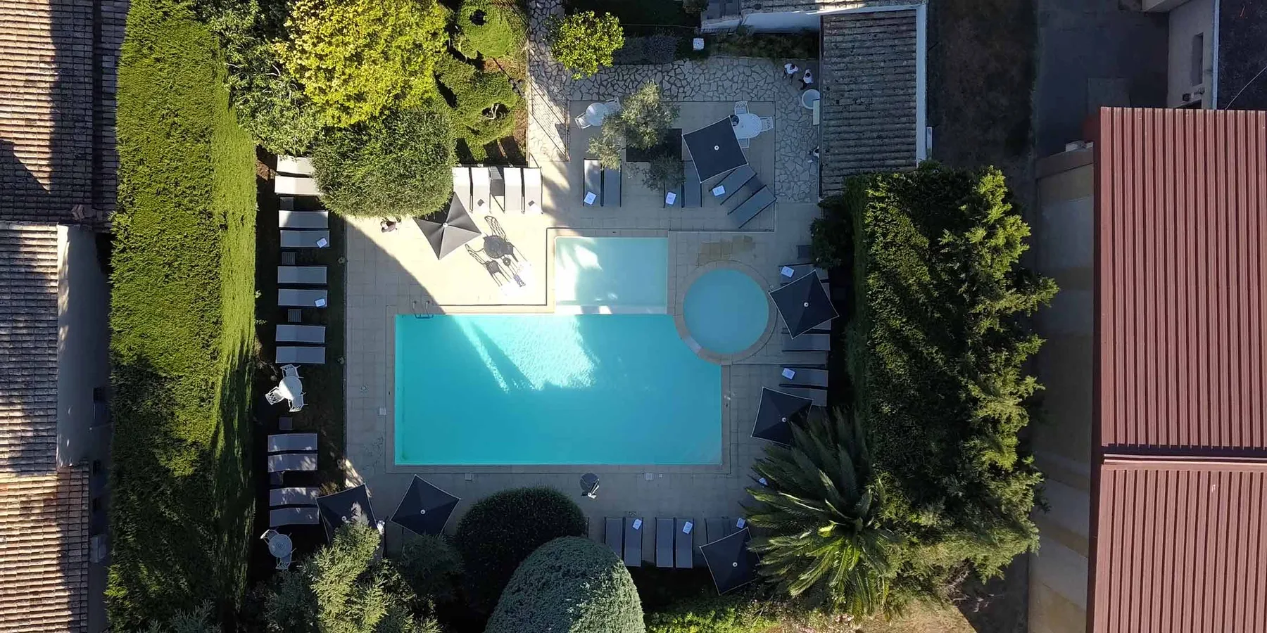 Aerial view of the outdoor pool