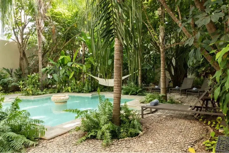 Vista elegante y tropical de Künük, mostrando jardines y espacios exteriores.