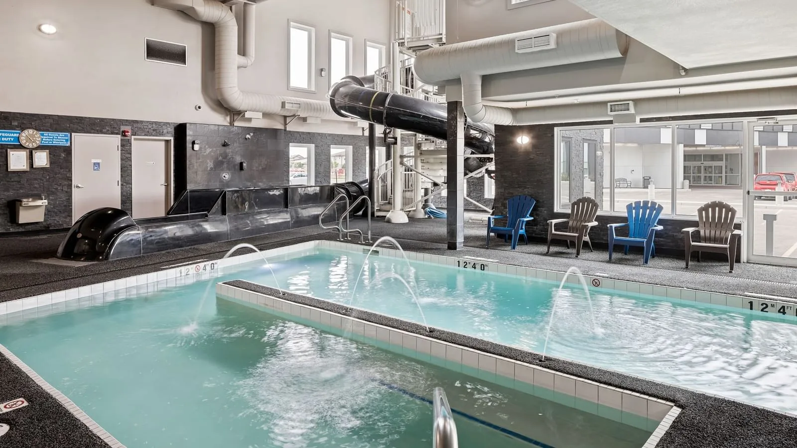 Indoor pool area with water slide