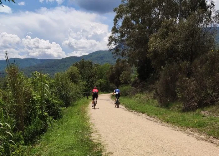 Bicicletas junto a la vía verde