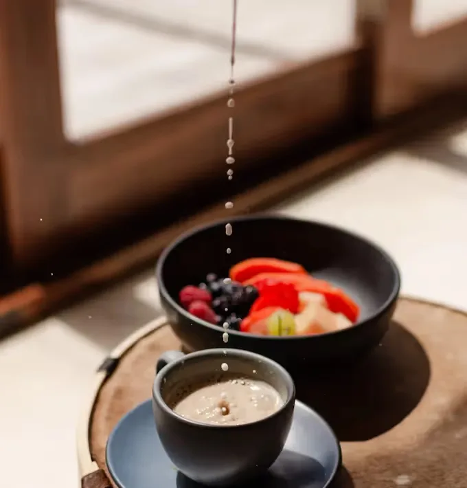 Breakfast served on a terrace.