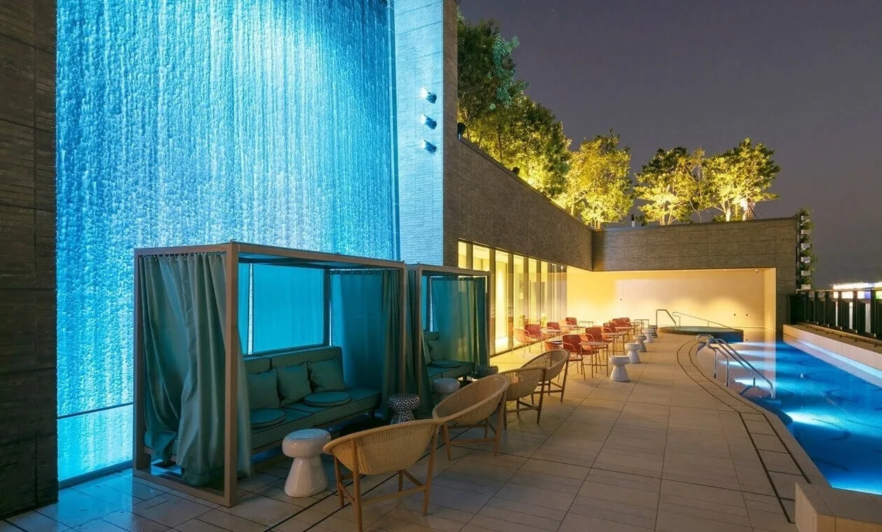 Outdoor spa at night