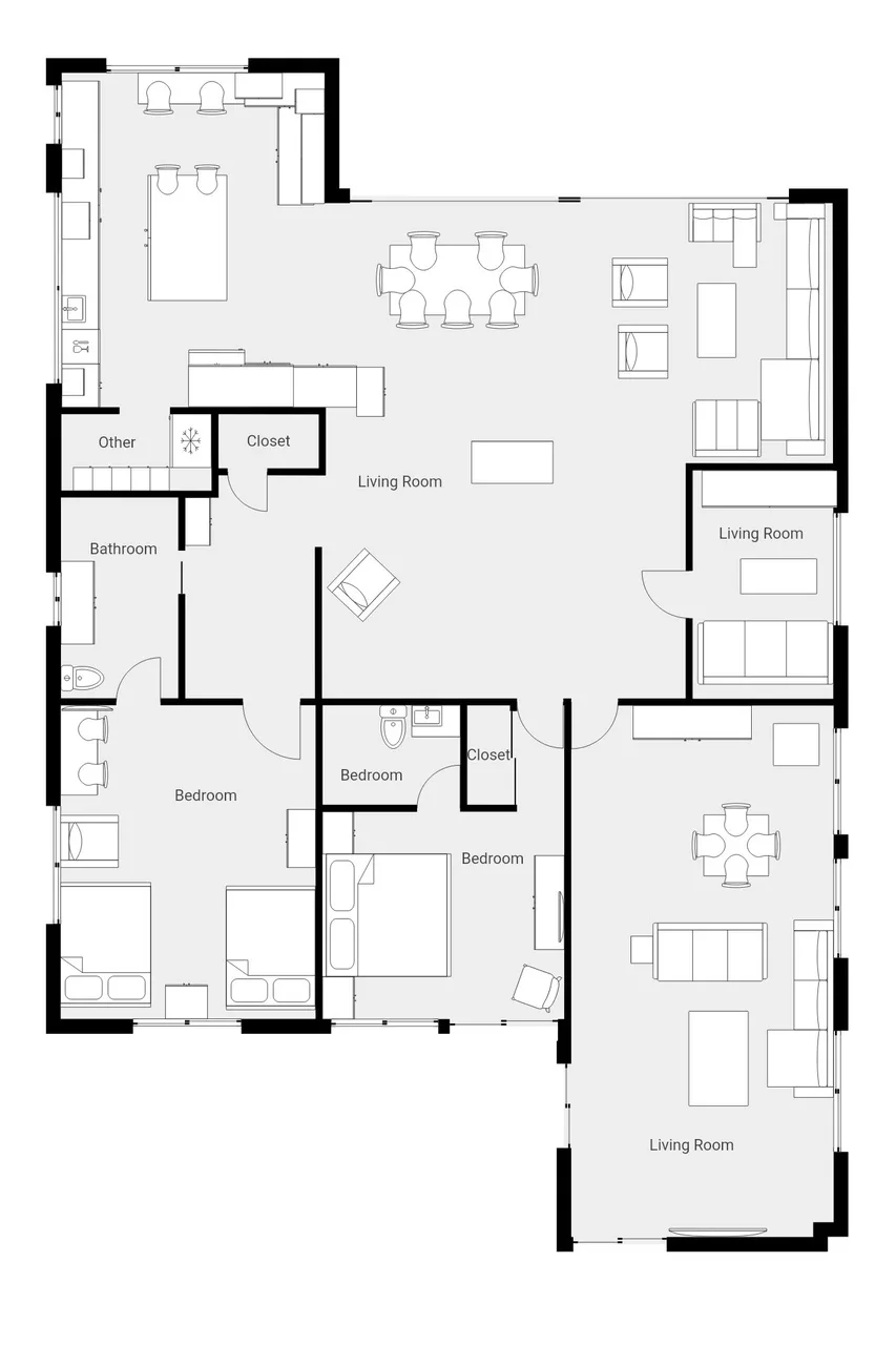A floor plan shows several bedrooms, bathrooms, and living areas.