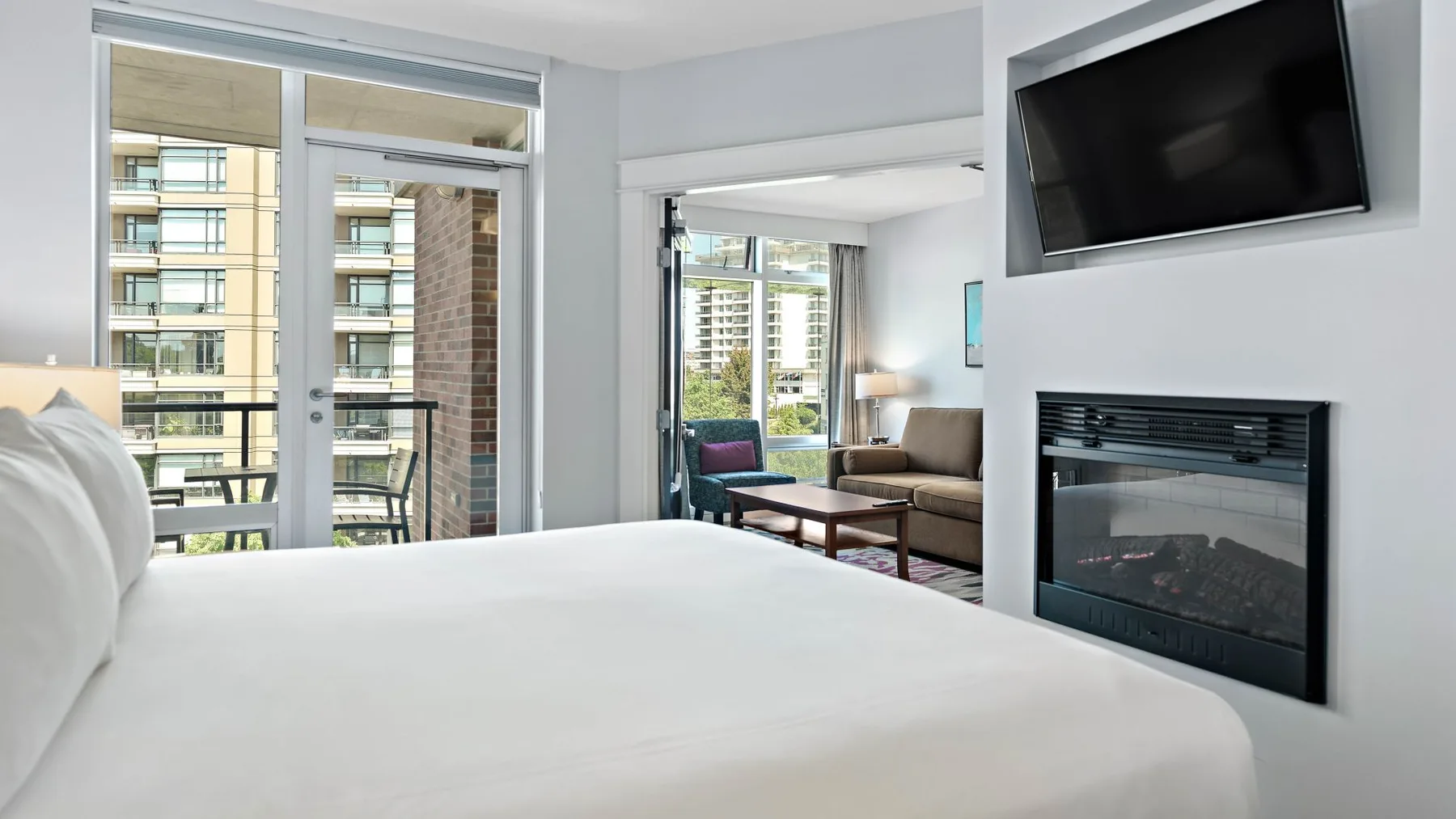 Bedroom with a large television