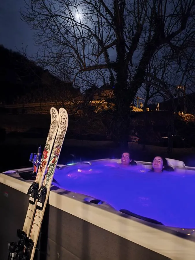 Outdoor spa in a winter setting