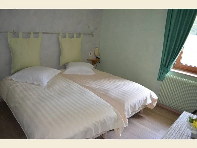 Habitación con dos camas individuales y ducha