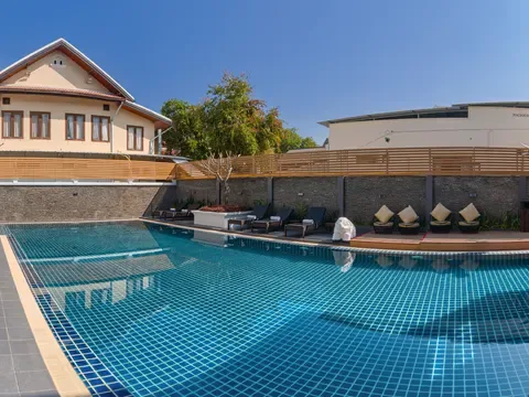 Hotel swimming pool.