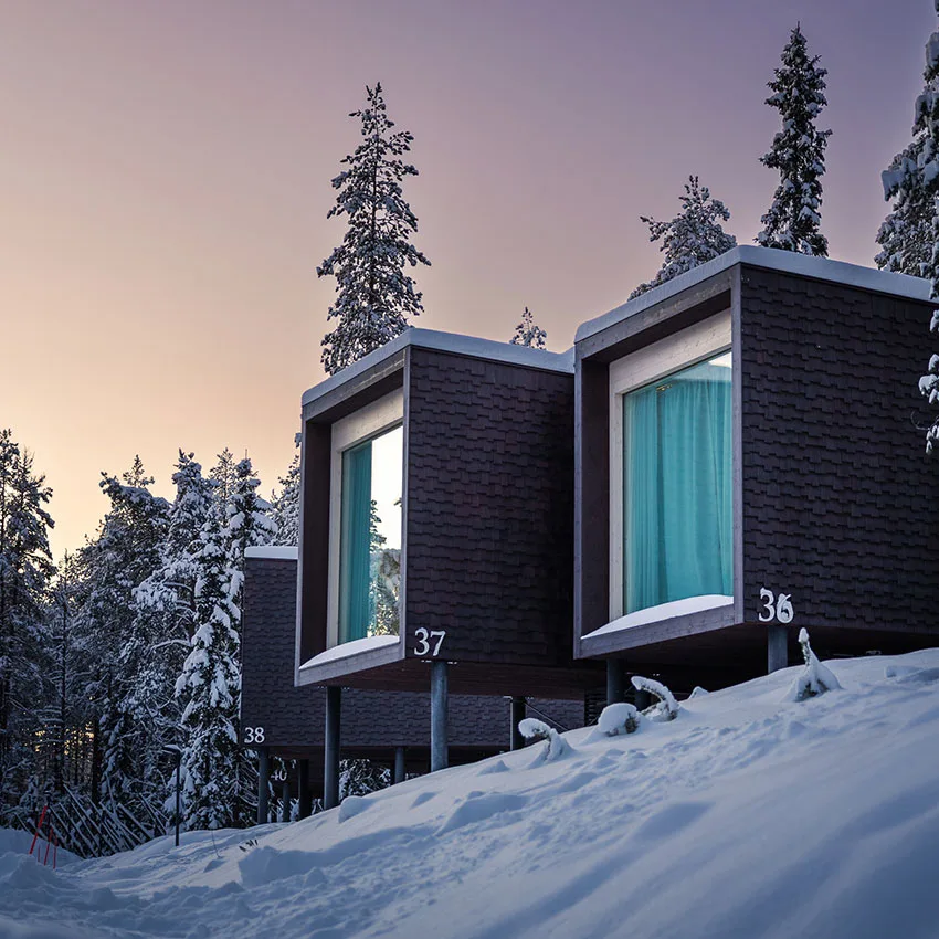 Suite del Arctic Treehouse Hotel en Navidad