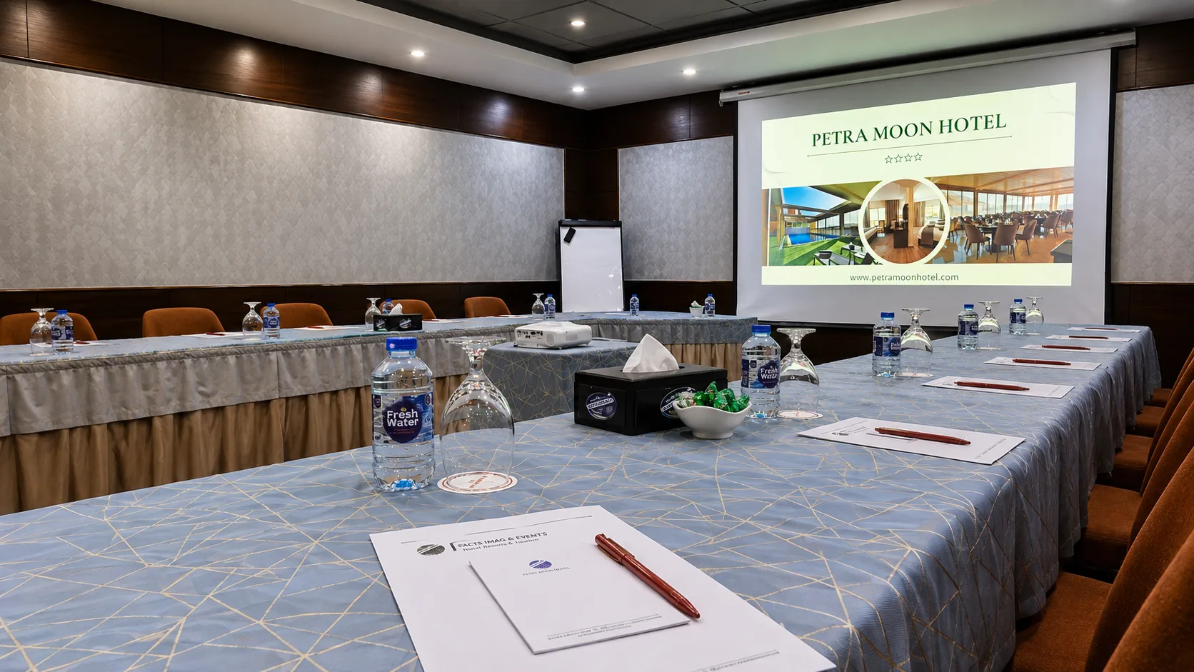 Moon Meeting Room set up for a conference