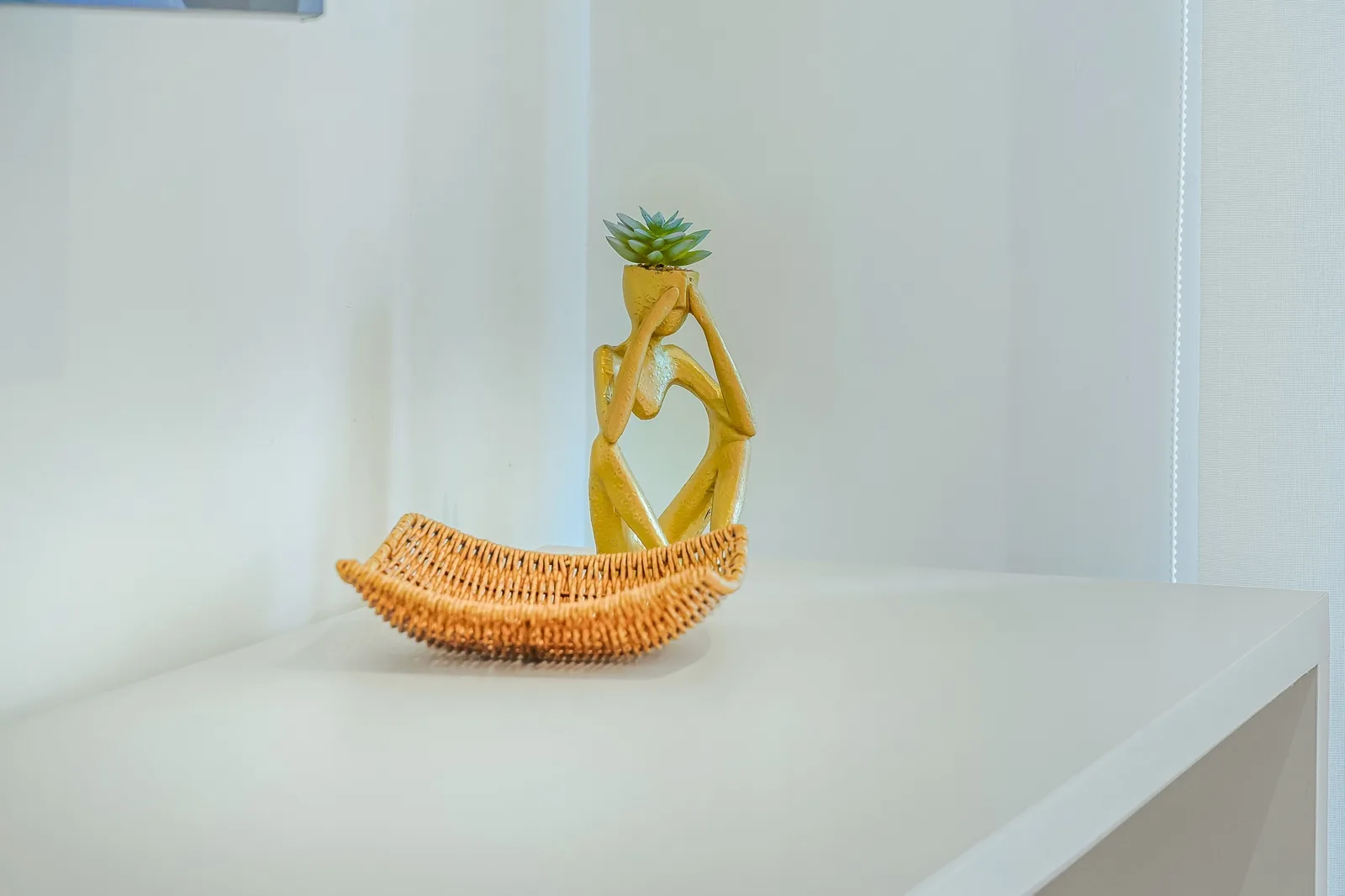 Thoughtful design touches make your stay feel like home—notice the charming succulent planter that adds a welcoming pop of personality to your space.