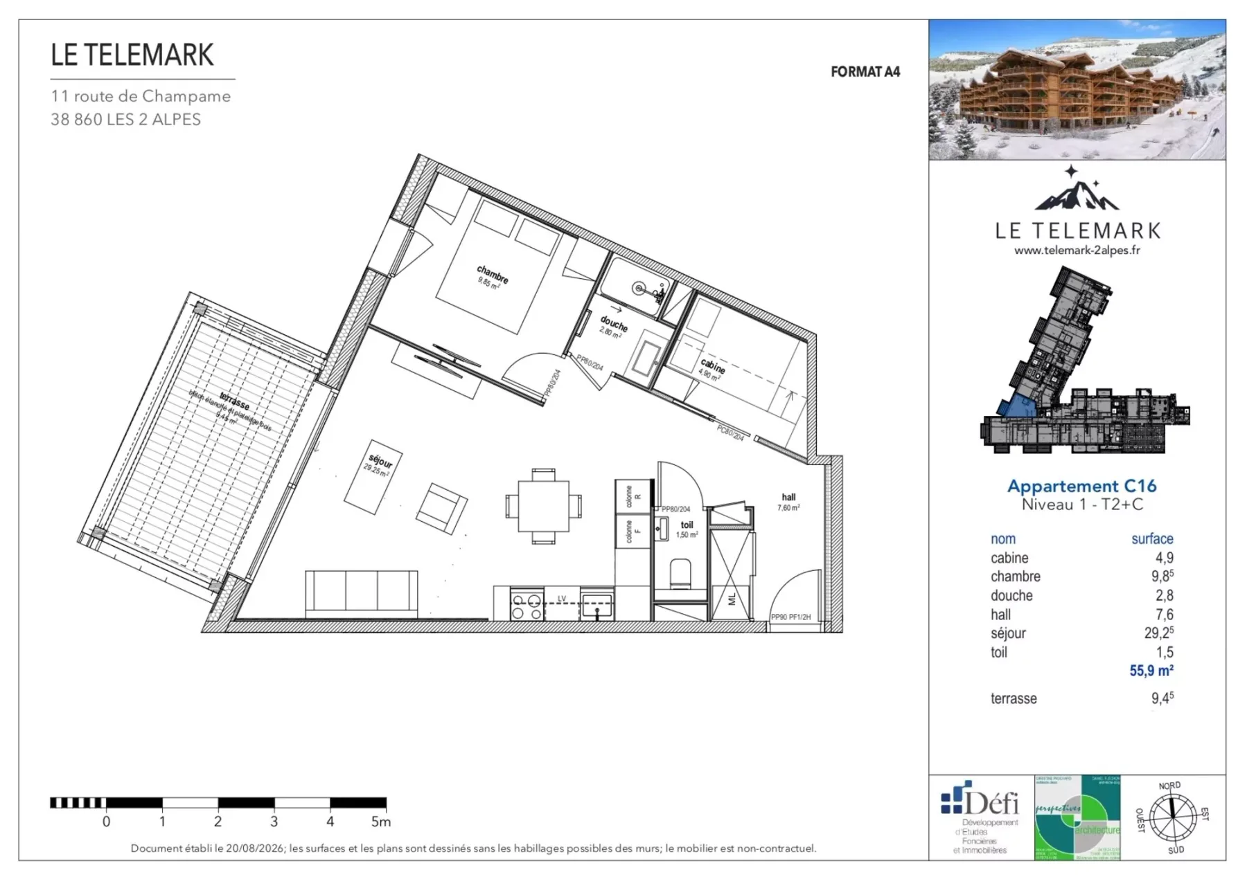 Plano del apartamento que muestra la distribución de una sala, cocina y dormitorios.