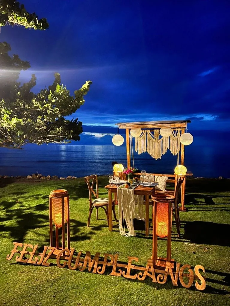 Private seaside dinner setup