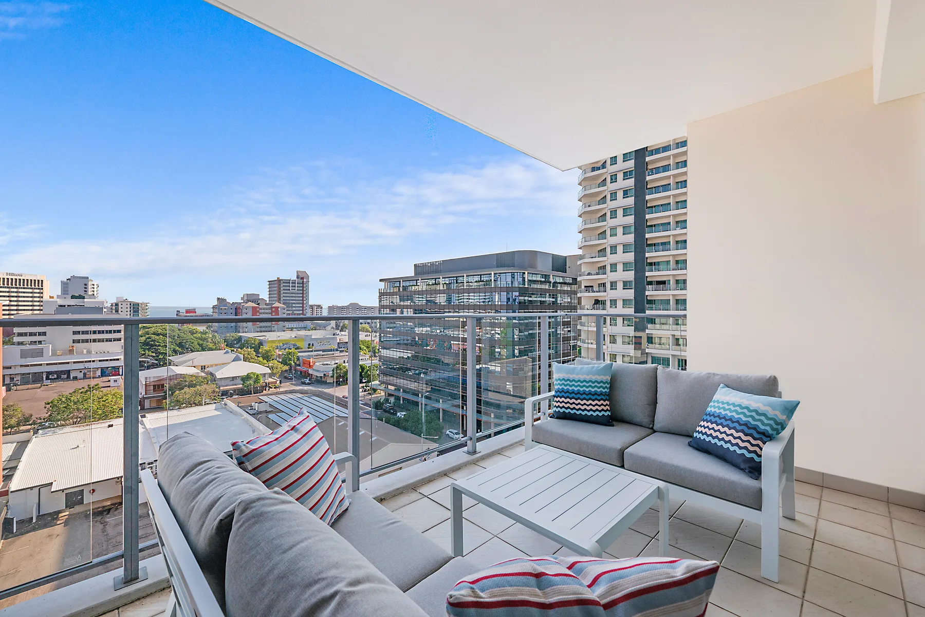Take in sweeping Darwin skyline views from the private balcony, where comfortable outdoor seating invites you to linger over morning coffee or an evening drink.