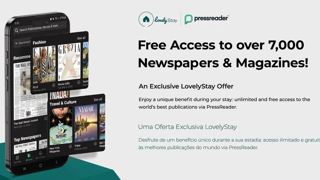 Gráfico promocional sobre el acceso a periódicos y revistas digitales.