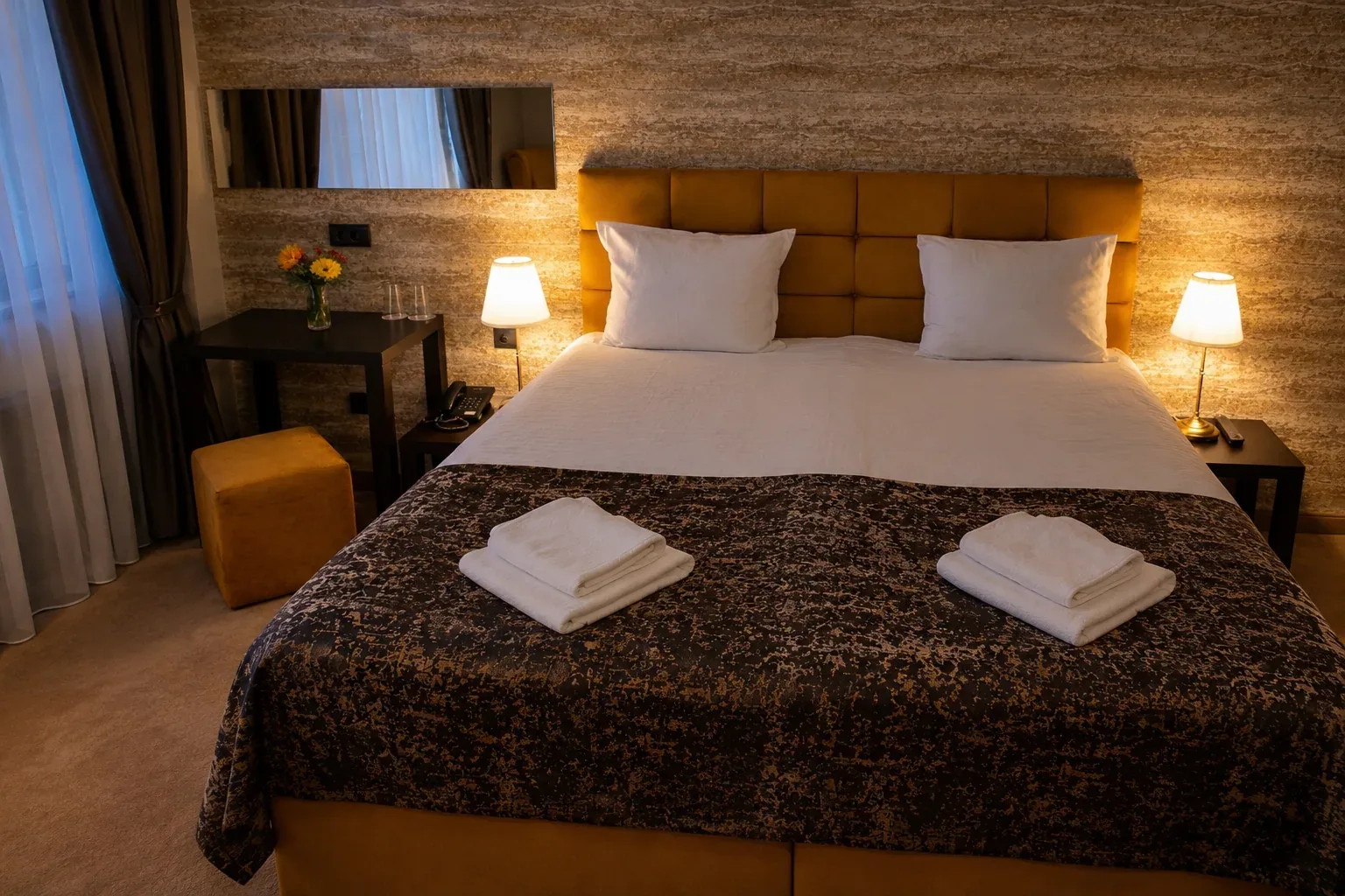 Double room prepared with towels