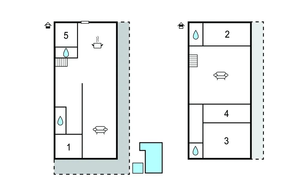 Un par de planos sencillos que muestran distribuciones de habitaciones y símbolos de muebles.