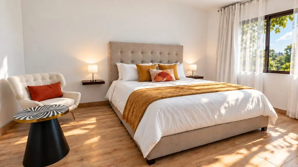 Cama king en la habitación familiar de Villa Alejandro