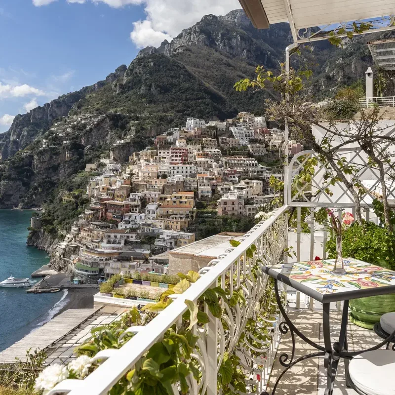 Balcony overlooking Positano and the sea.