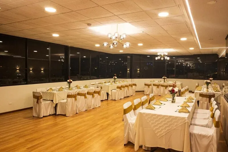 Hotel events salon set for a wedding reception