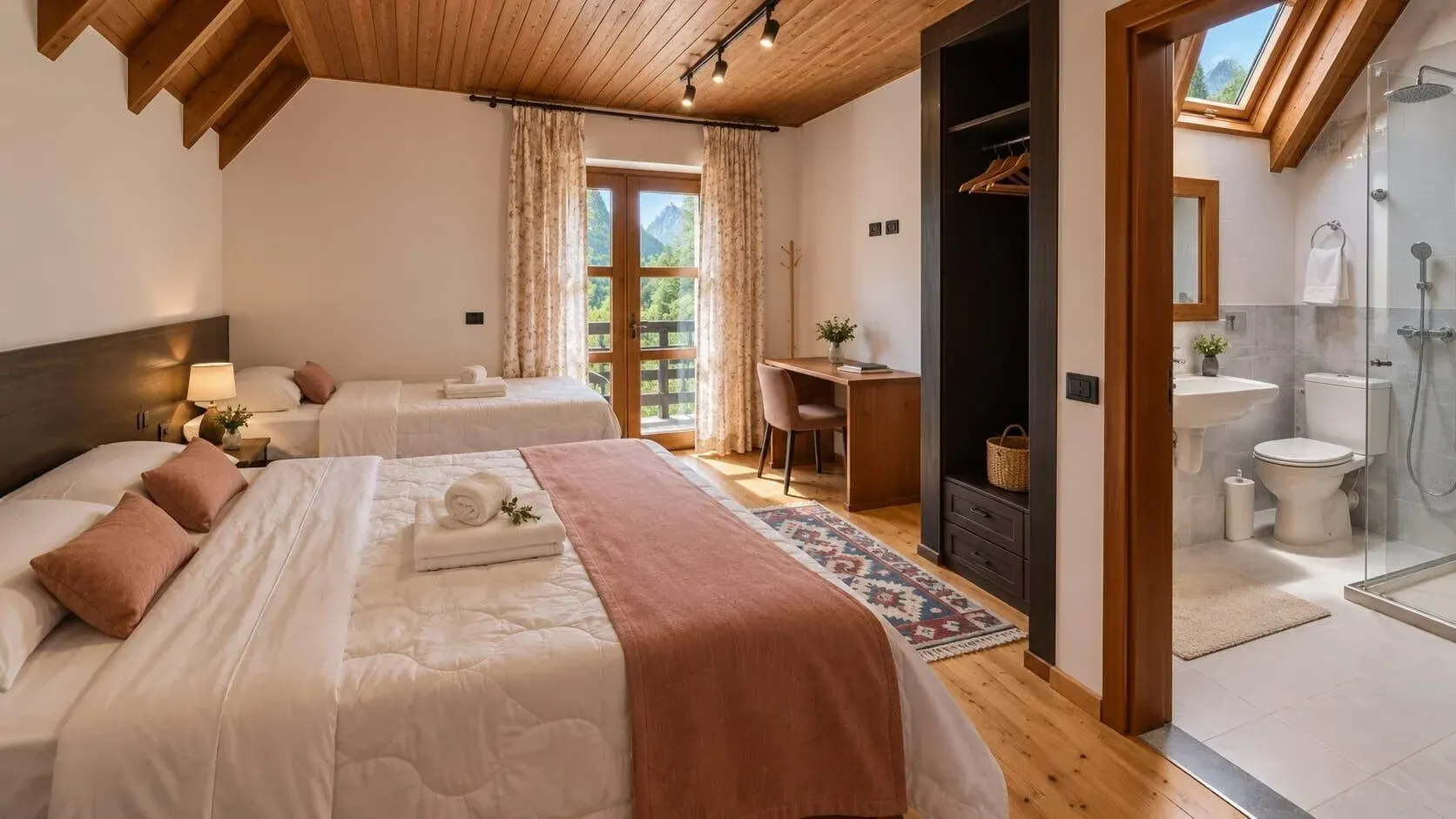 Deluxe Triple Room with balcony and mountain view.