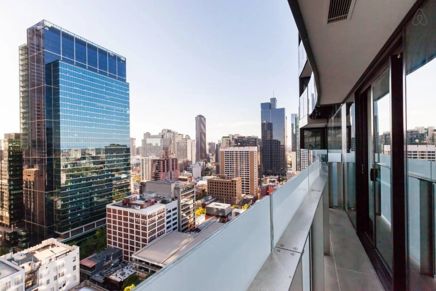 The balcony offers space to stretch your legs, sipping your coffee over skyline views.