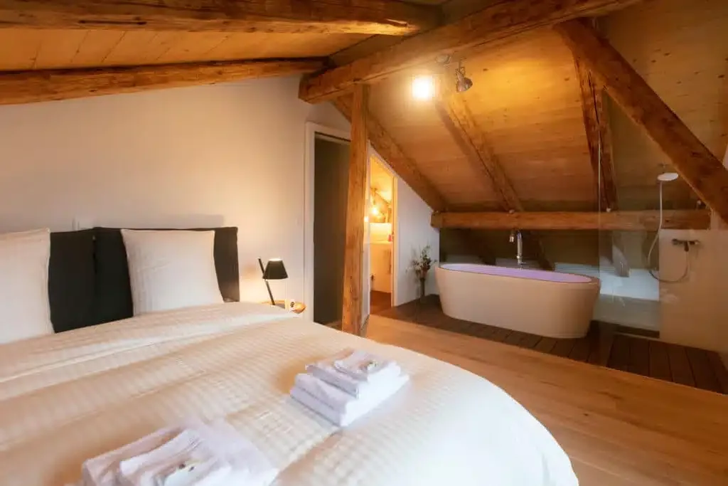 Suite Balnéo with open shower and whirlpool bath with chromotherapy