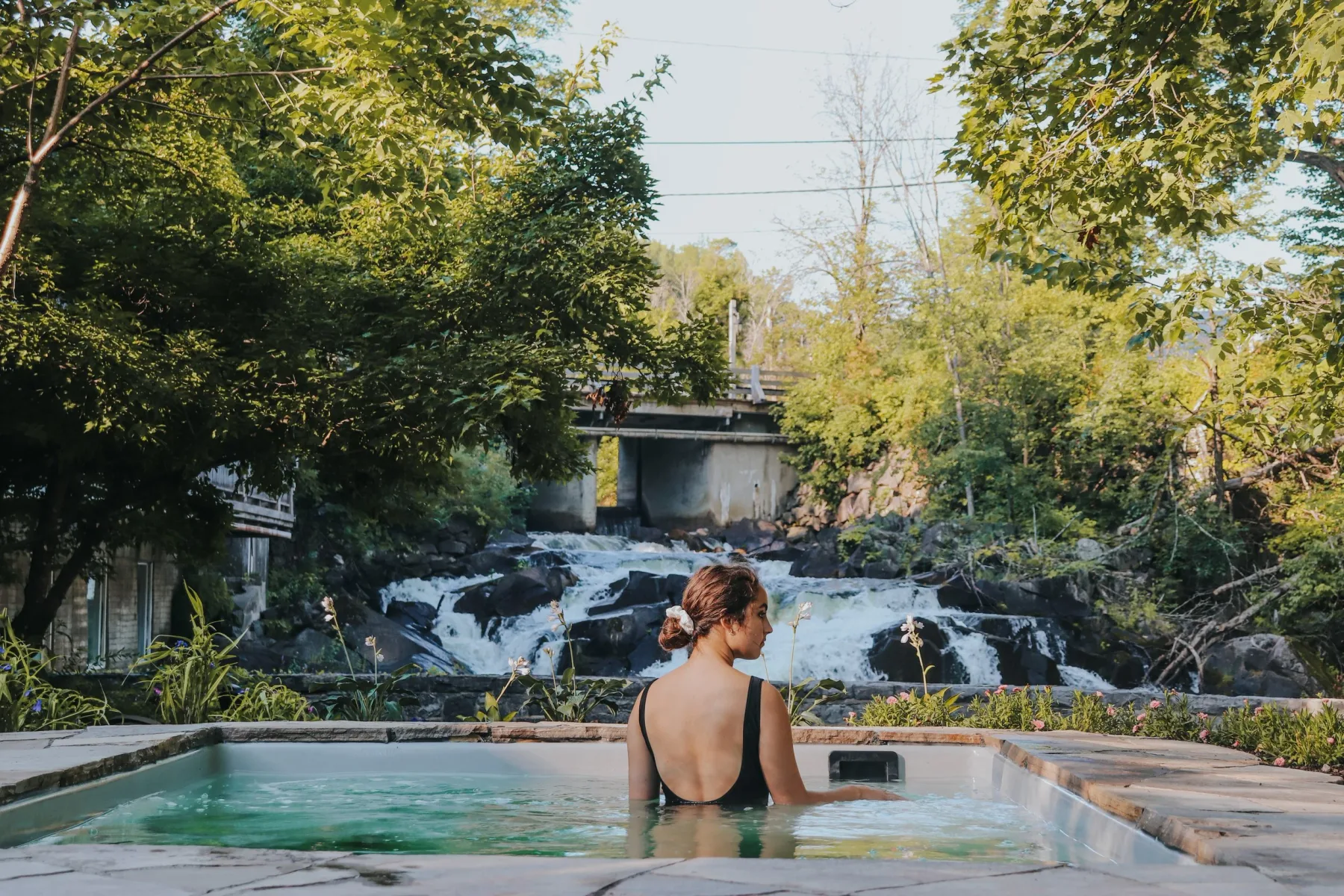 Outdoor hot tub at the spa