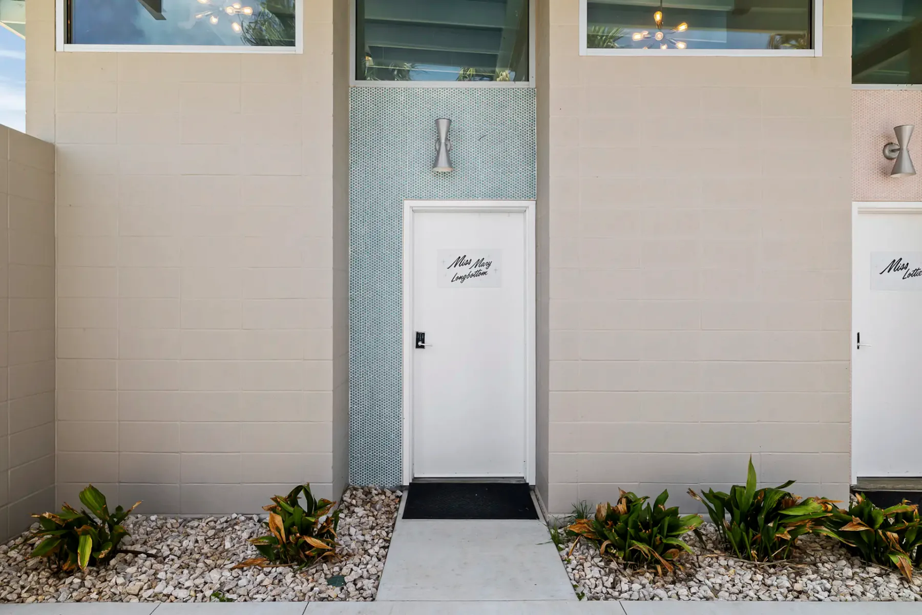 White door with text