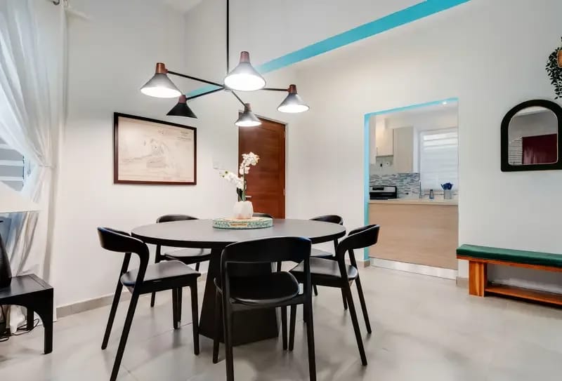 Dining table for six by the kitchen
