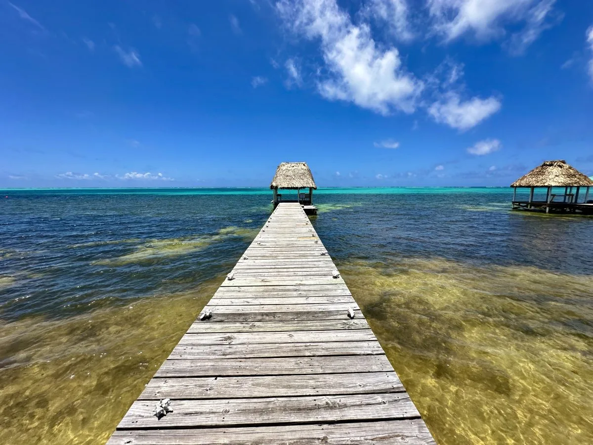 Our dock above the crystal clear waters of Ambergris Caye.